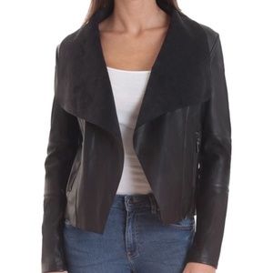 Black Drape Open Front Jacket w/Pockets - Faux Leather